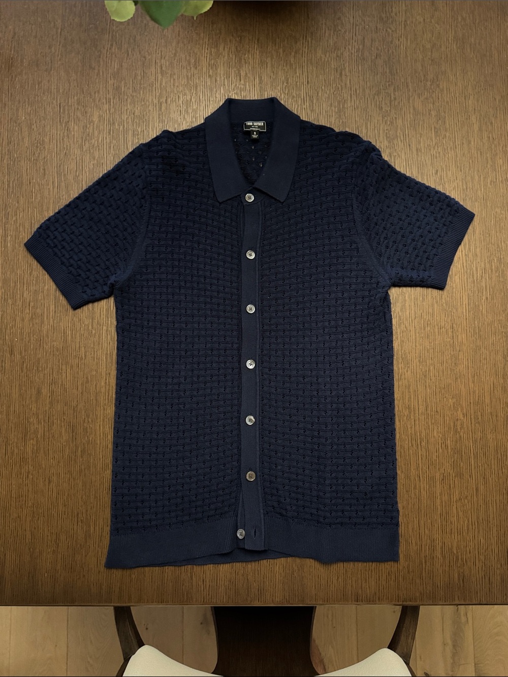 Todd Snyder Navy Short-Sleeve Knit Polo Shirt  (S)